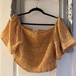 Live to be Spoiled XXL Mustard Patterned Off-Shoulder Cropped Blouse